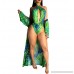 Women's Sexy V-Neck Split Floral Print Maxi Long Beach Dress Ponchos Cover Ups+One-Piece Bikini Swimsuits Swimwear Green B07PXFJ9Q7